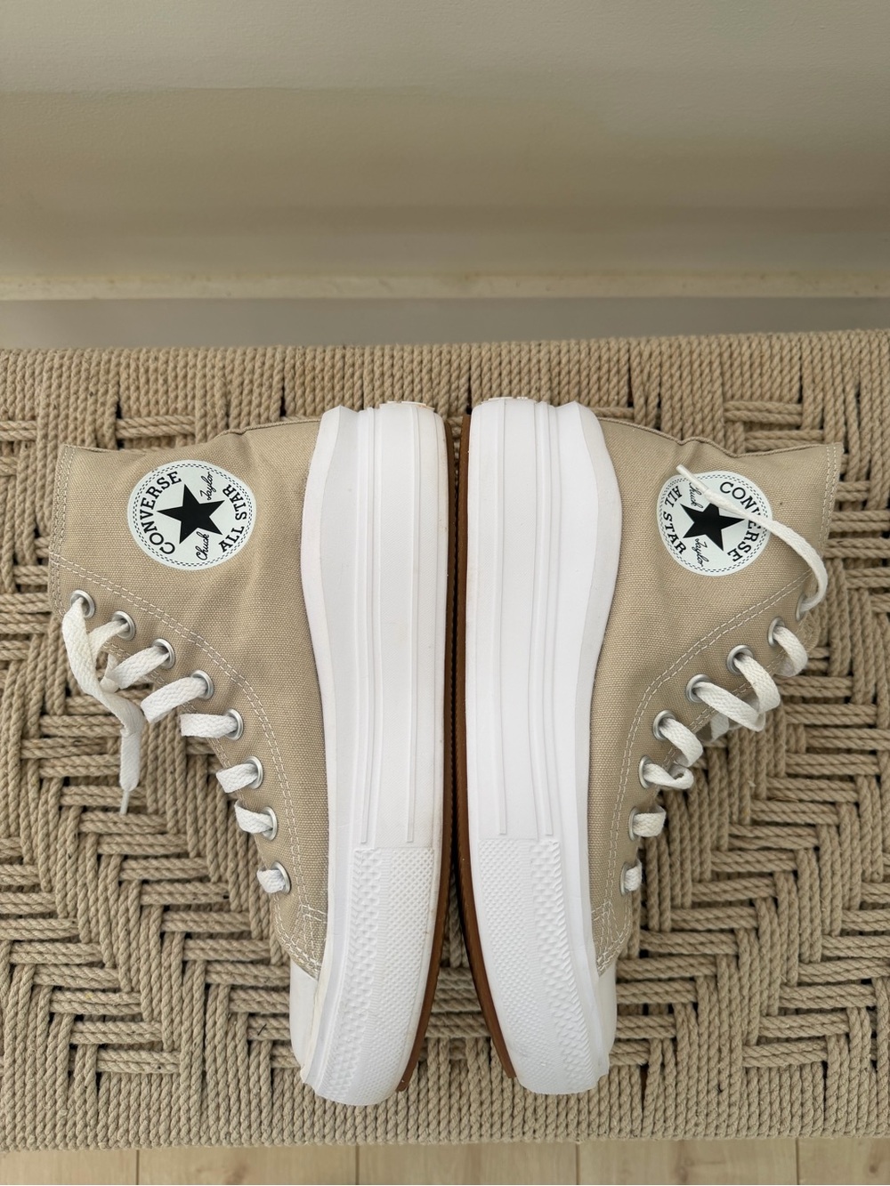 Converse Beige and White Platform High Top Sneakers